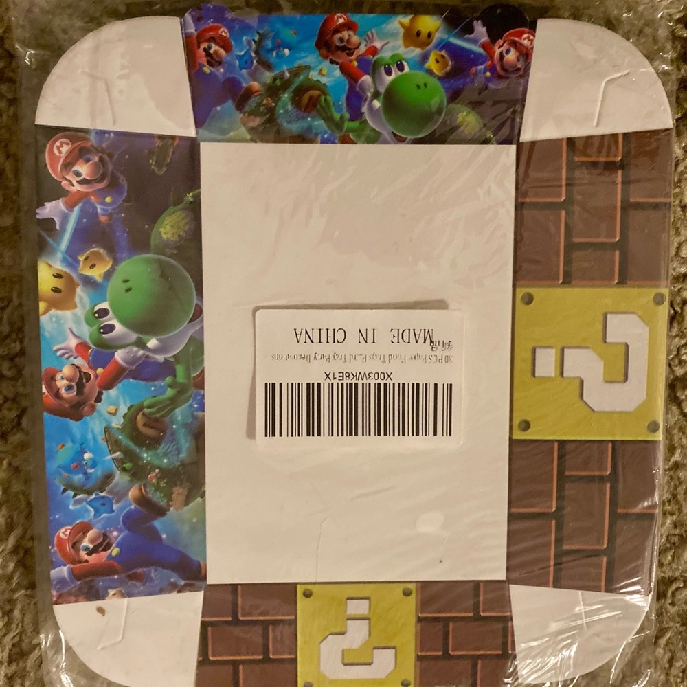 Super Mario Themed Party trays and cupcake covers and toppers